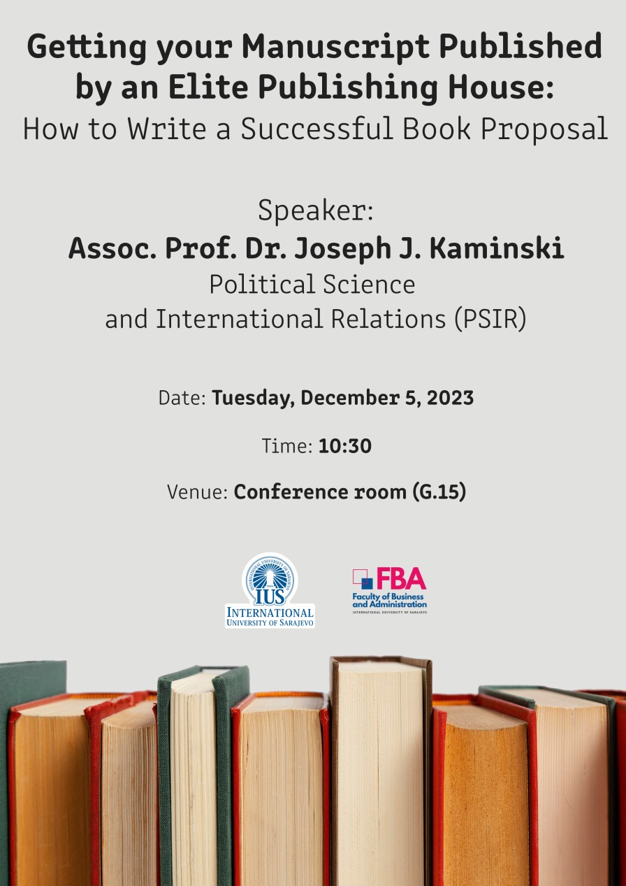 Associate Professor Dr. Joseph J. Kaminski is holding a lecture on "Getting your Manuscript Published by an Elite Publishing House: How to Write a Successful Book Proposal."